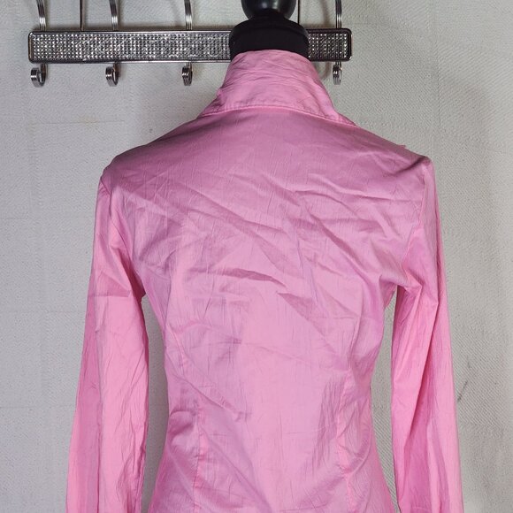 Farinaz Taghavi Pink Imported Cotton Poly Fancy Cuff LS Button Up Dress Top Sz 2 - Picture 12 of 16
